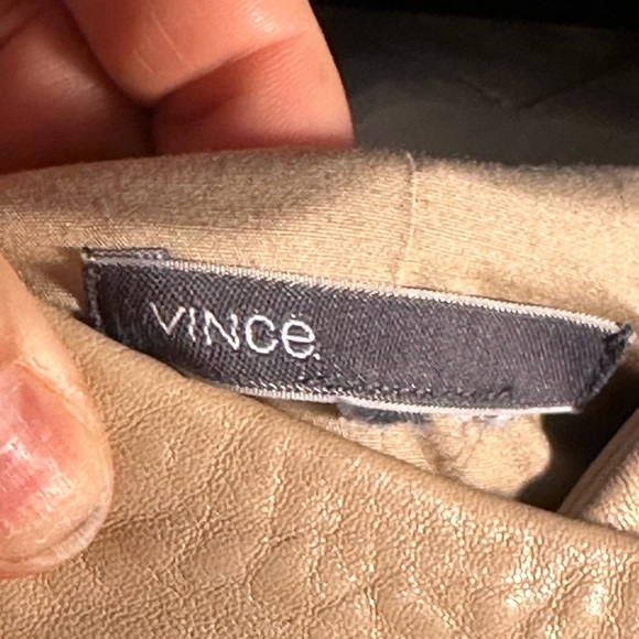 Vince Sand Shell Asymmetrical Rib Knit 100% Lambskin Leather Moto Designer Coat - Picture 8 of 16